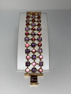 Amethyst & Pink Tourmaline, Pavé Diamond Bracelet