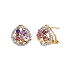 Amethyst Tourmaline Rose Gold Diamond Earrings for Her