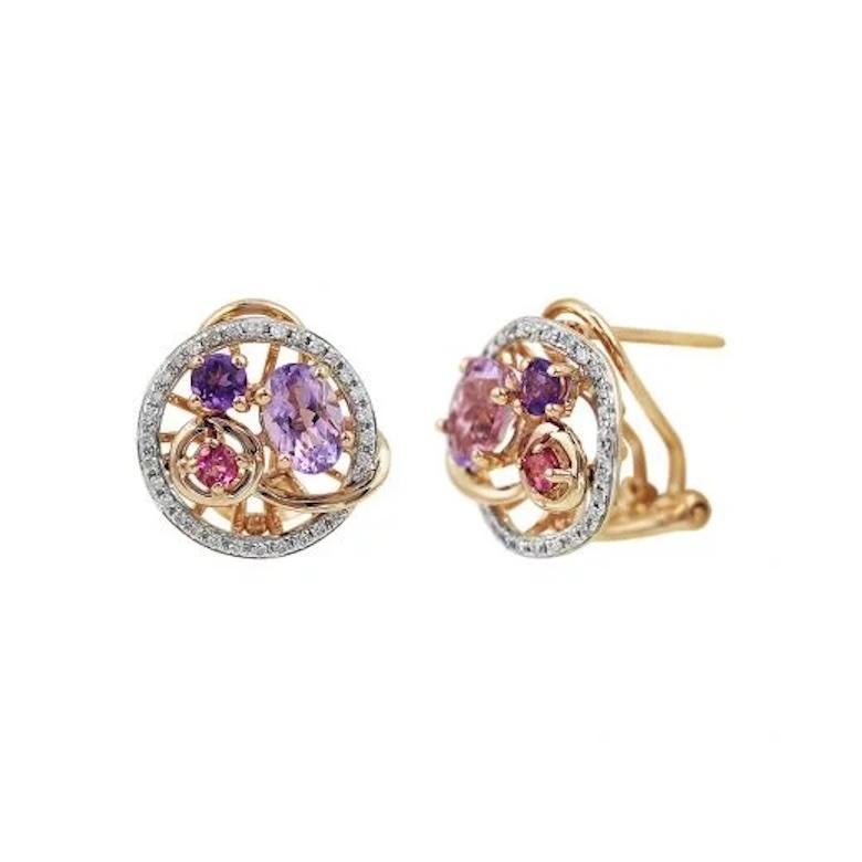 Amethyst Turmalin Rose Gold Diamant Ohrringe für Sie (Antiker Kissenschliff) im Angebot