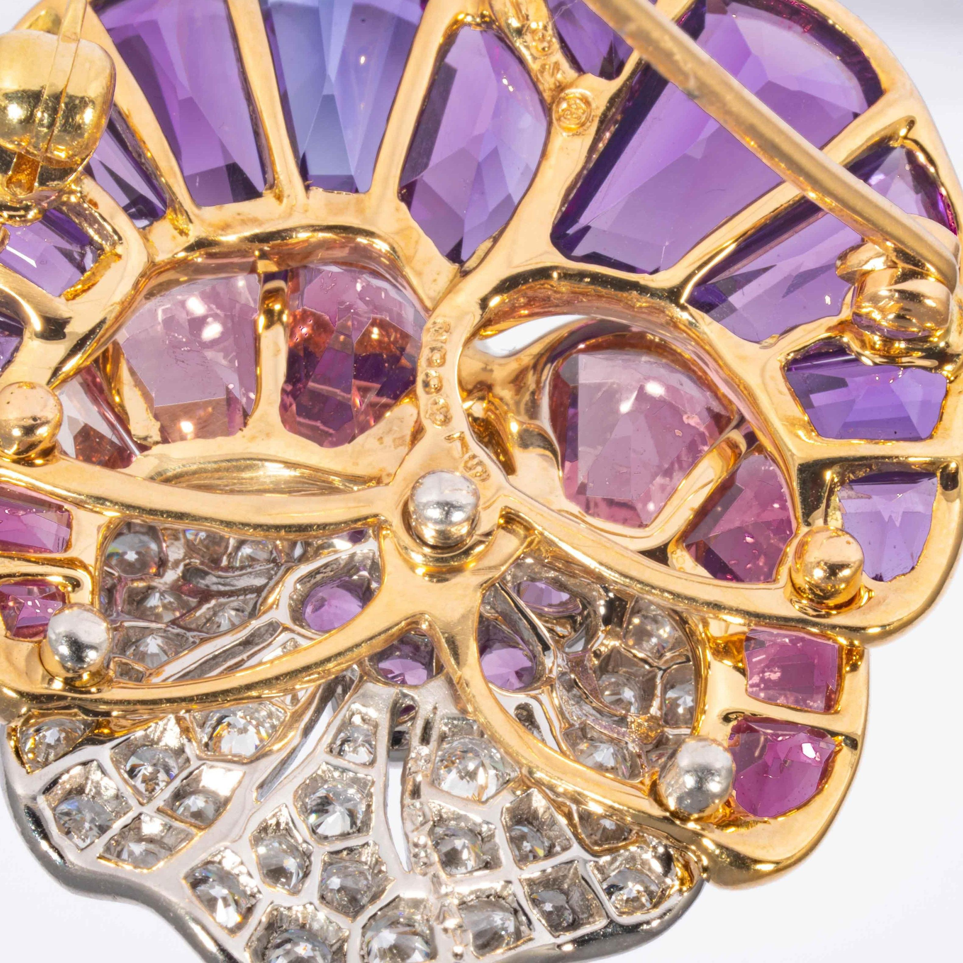 Amethyst, Tourmaline, Topaz, and Diamond Pansy Pin, Signed Oscar Heyman Brothers For Sale 1