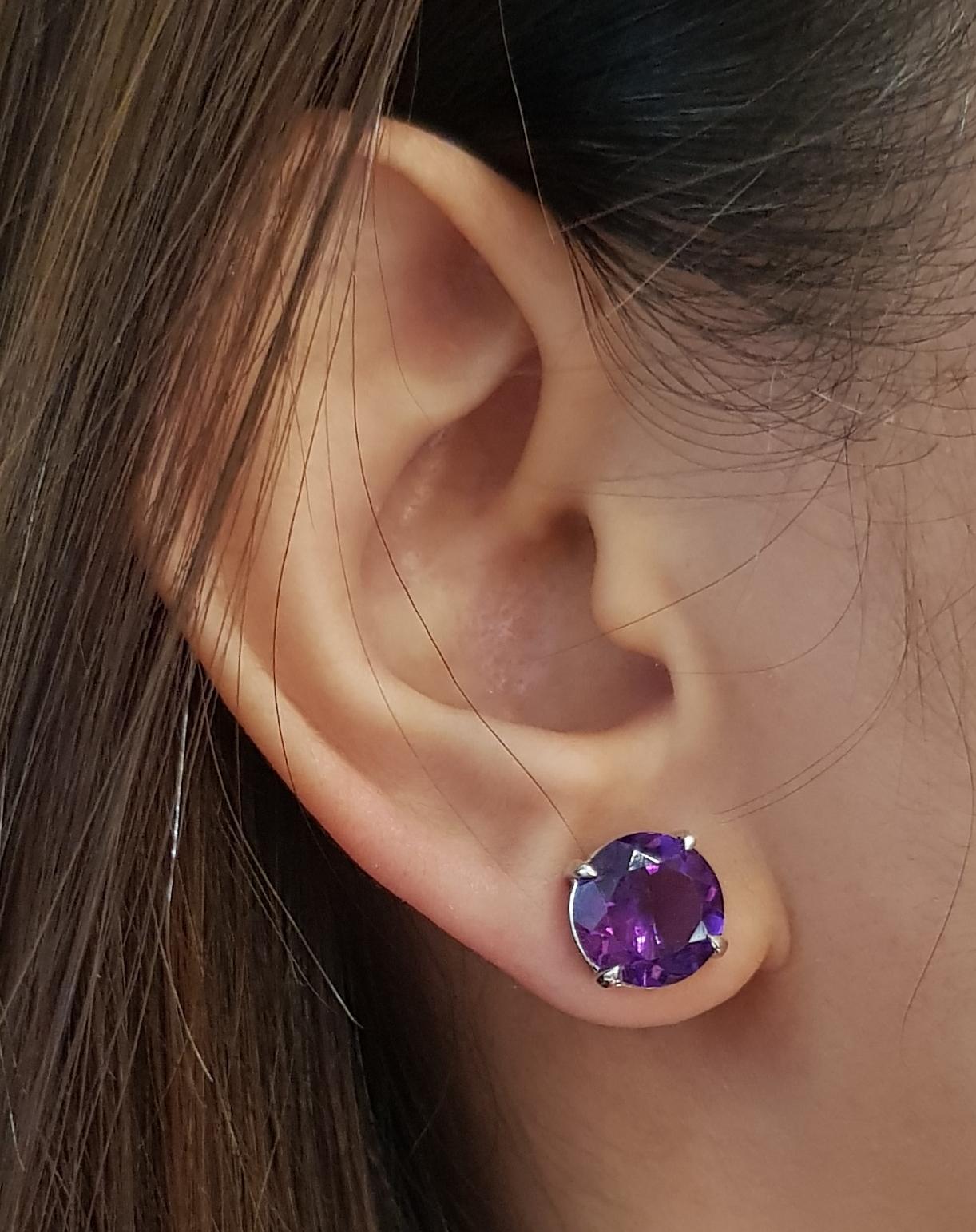 Contemporary Amethyst, Tsavorite and Diamond Earrings Set in 18 Karat White Gold Settings For Sale