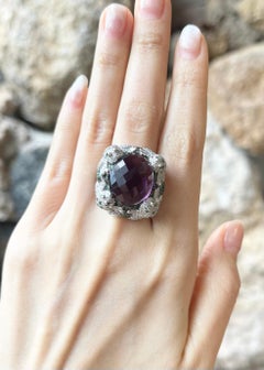 Amethyst, Tsavorite and Diamond Ring set in 18K White Gold Settings