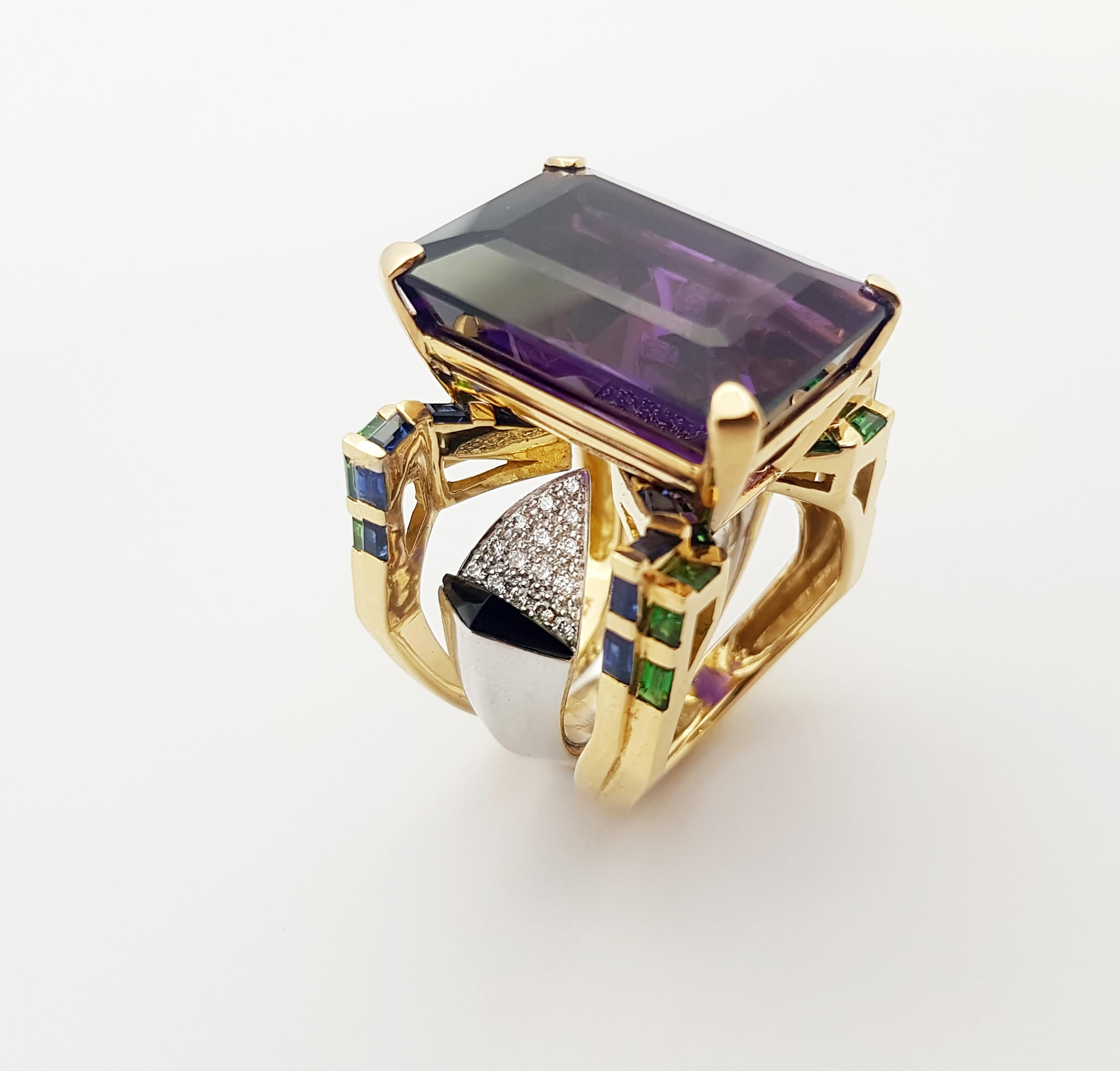Ring mit Amethyst, Tsavorit, blauem Saphir und Diamant in 18 Karat Goldfassung im Angebot 4
