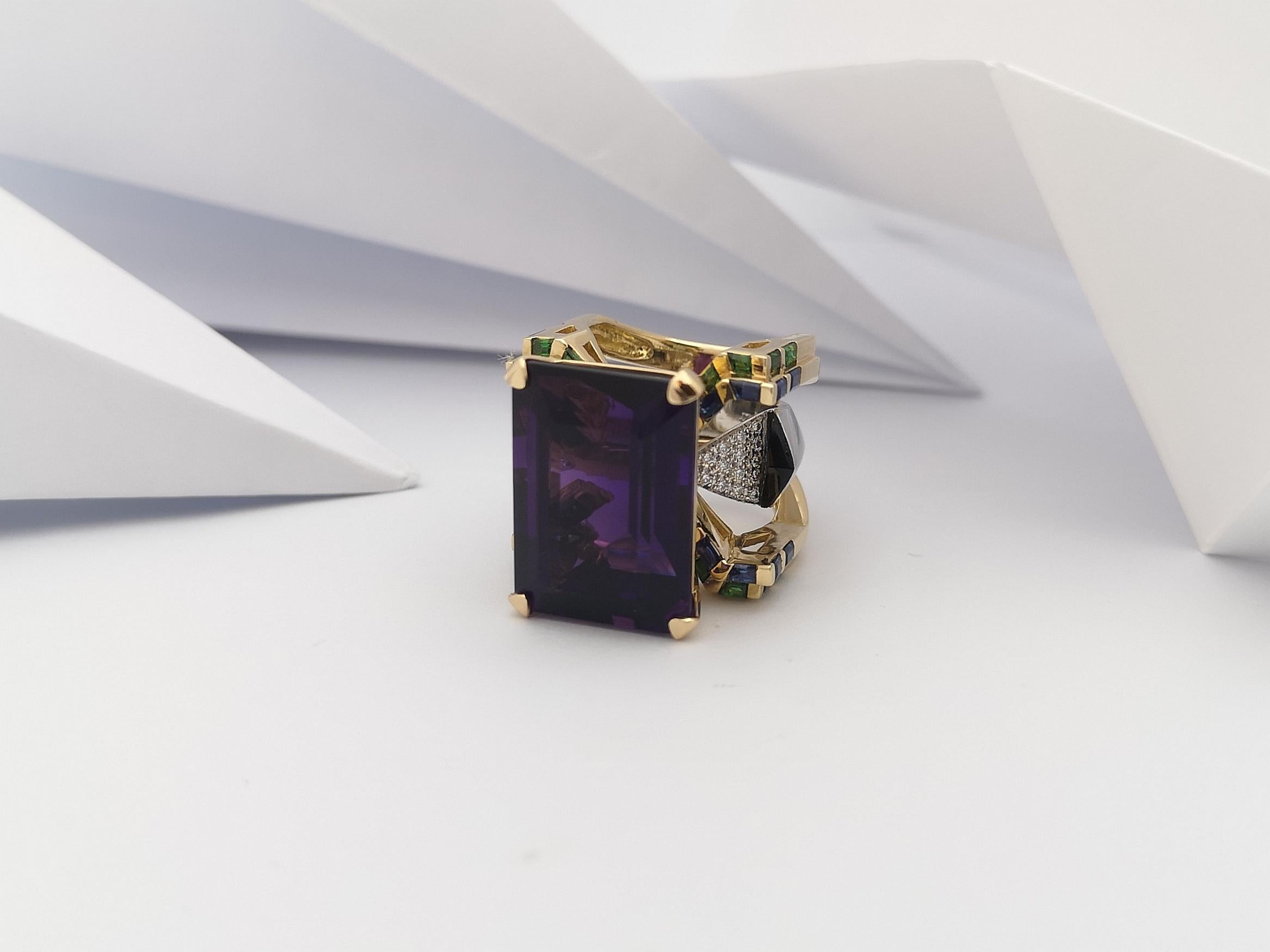 Ring mit Amethyst, Tsavorit, blauem Saphir und Diamant in 18 Karat Goldfassung im Angebot 5