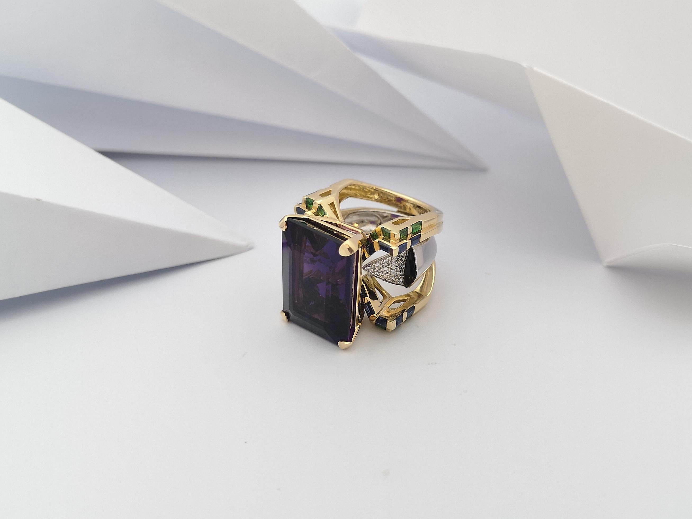 Ring mit Amethyst, Tsavorit, blauem Saphir und Diamant in 18 Karat Goldfassung im Angebot 6