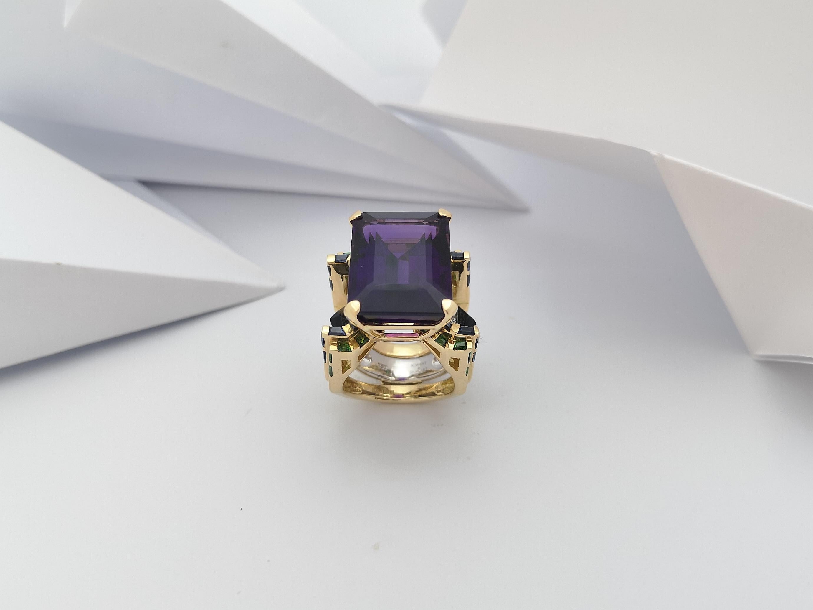 Ring mit Amethyst, Tsavorit, blauem Saphir und Diamant in 18 Karat Goldfassung im Angebot 8