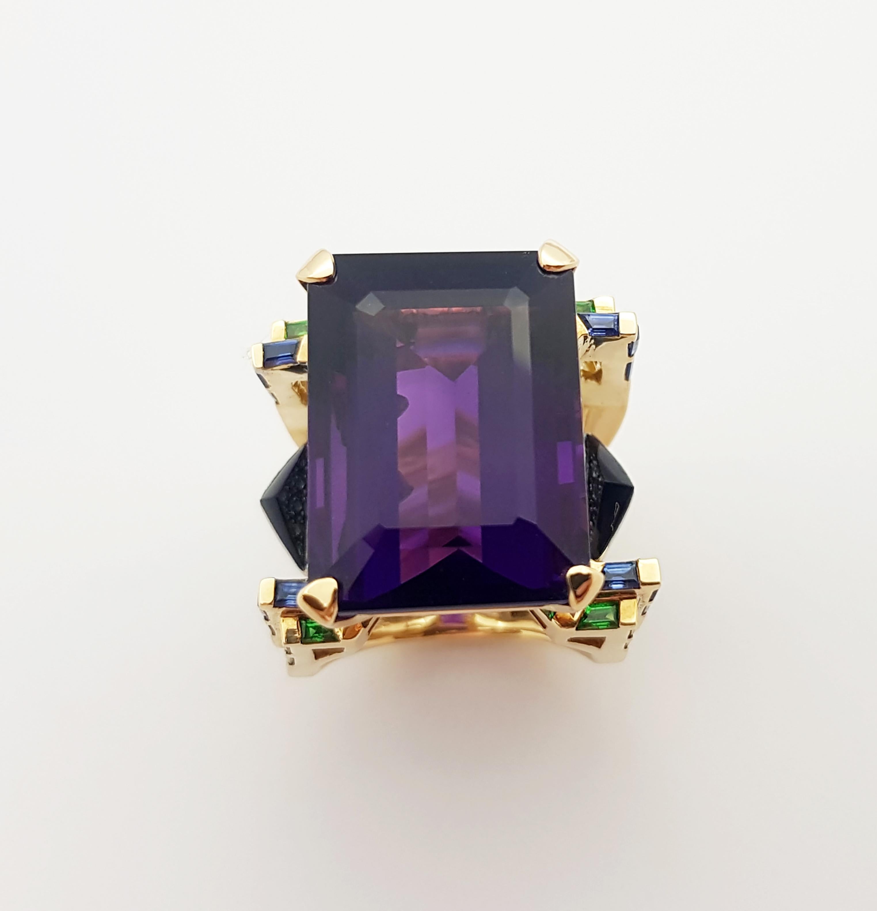 Ring mit Amethyst, Tsavorit, blauem Saphir und Diamant in 18 Karat Goldfassung im Angebot 9