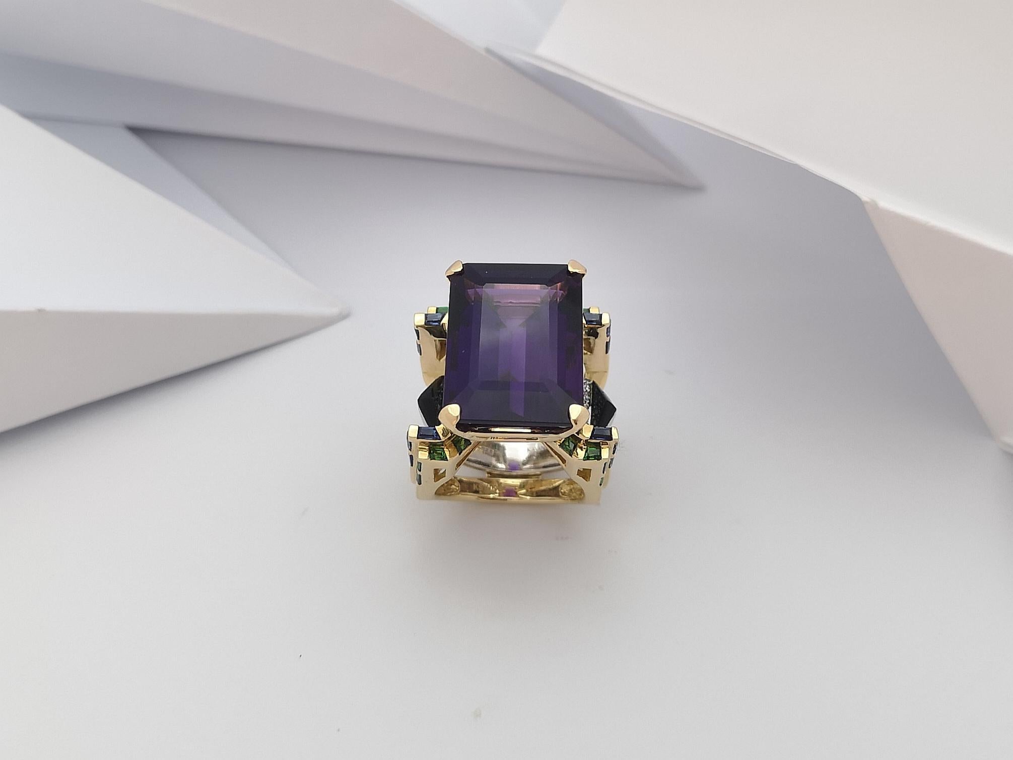 Ring mit Amethyst, Tsavorit, blauem Saphir und Diamant in 18 Karat Goldfassung im Angebot 10