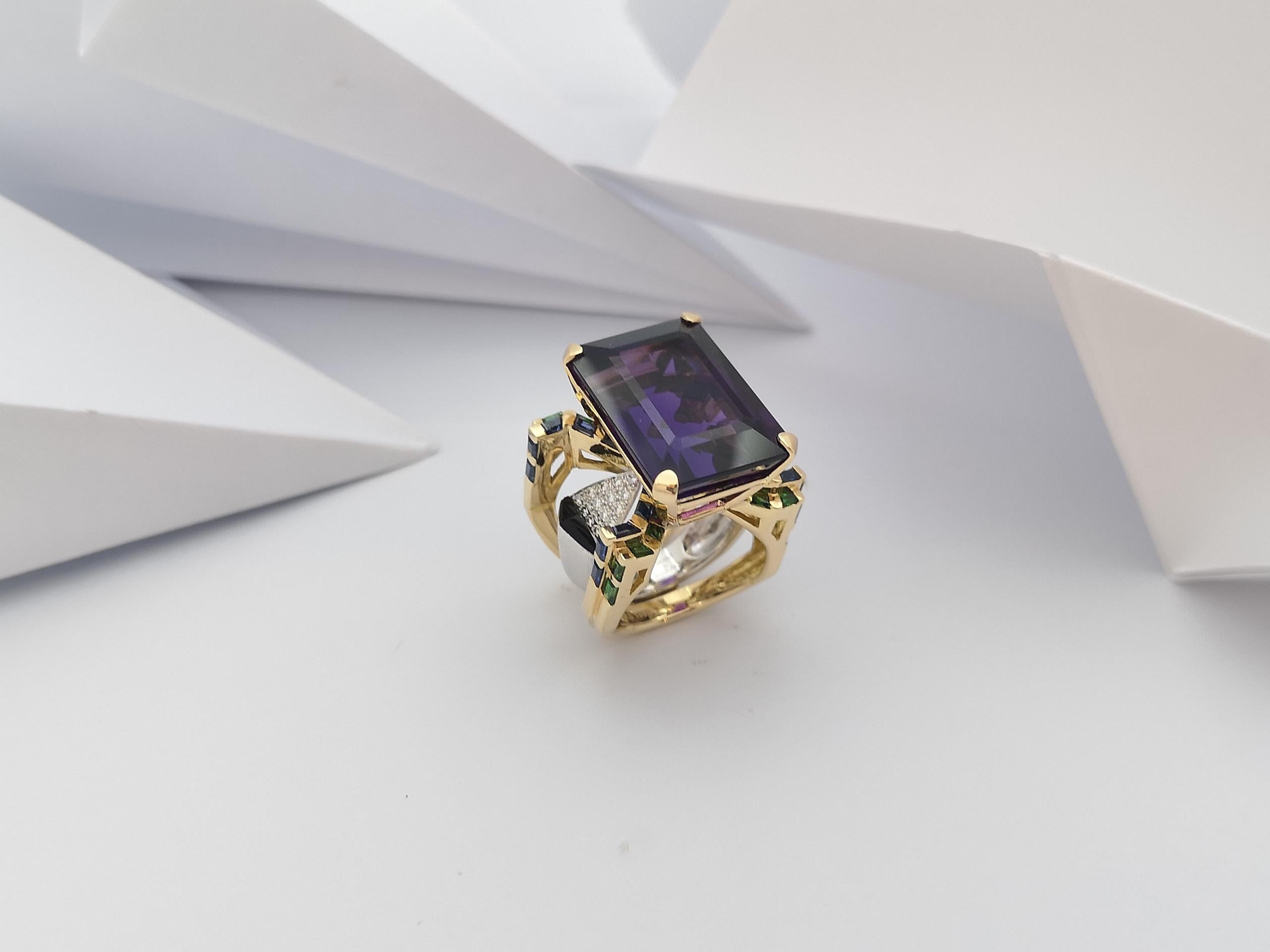 Ring mit Amethyst, Tsavorit, blauem Saphir und Diamant in 18 Karat Goldfassung im Angebot 12