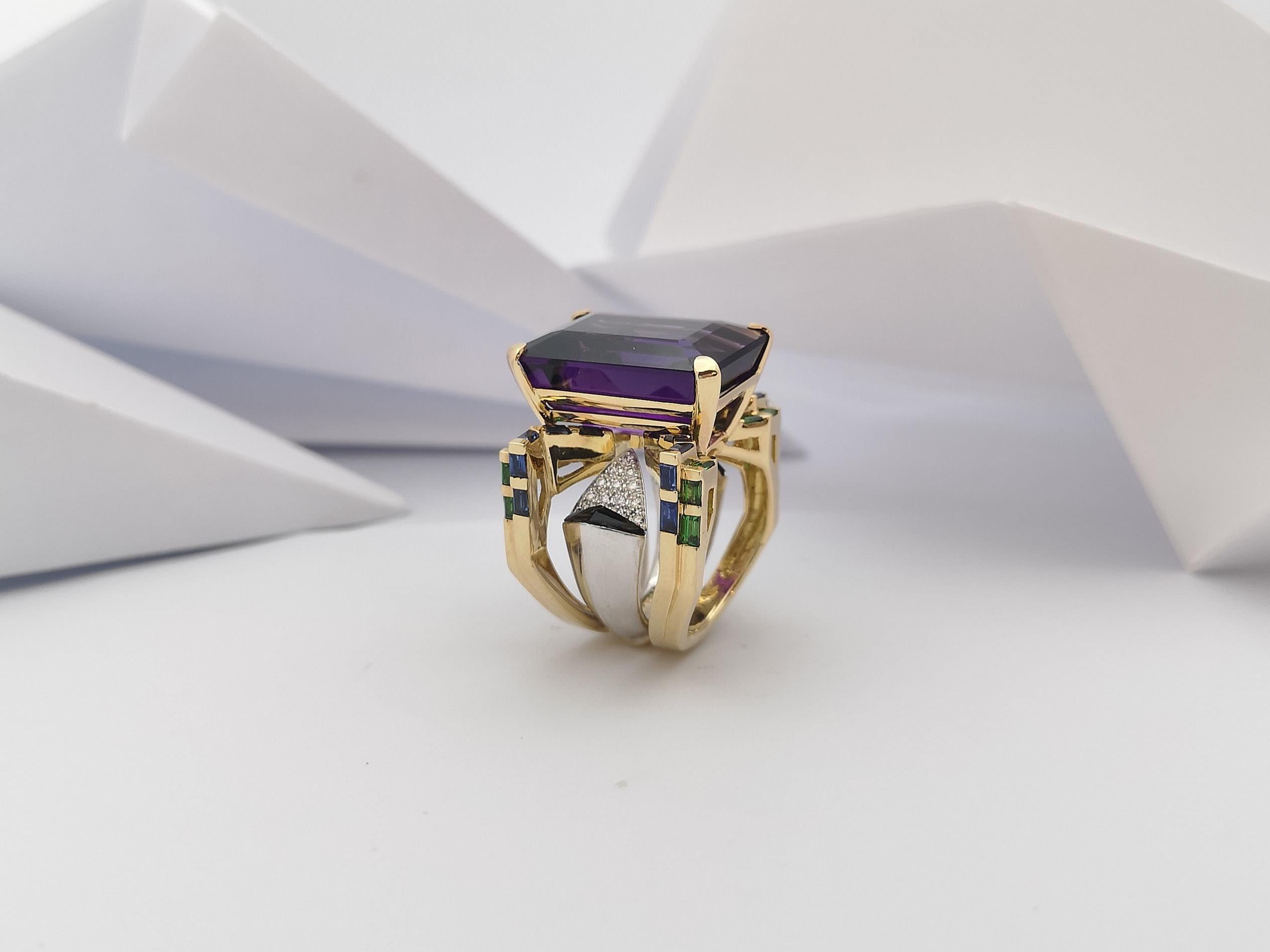 Ring mit Amethyst, Tsavorit, blauem Saphir und Diamant in 18 Karat Goldfassung im Angebot 13