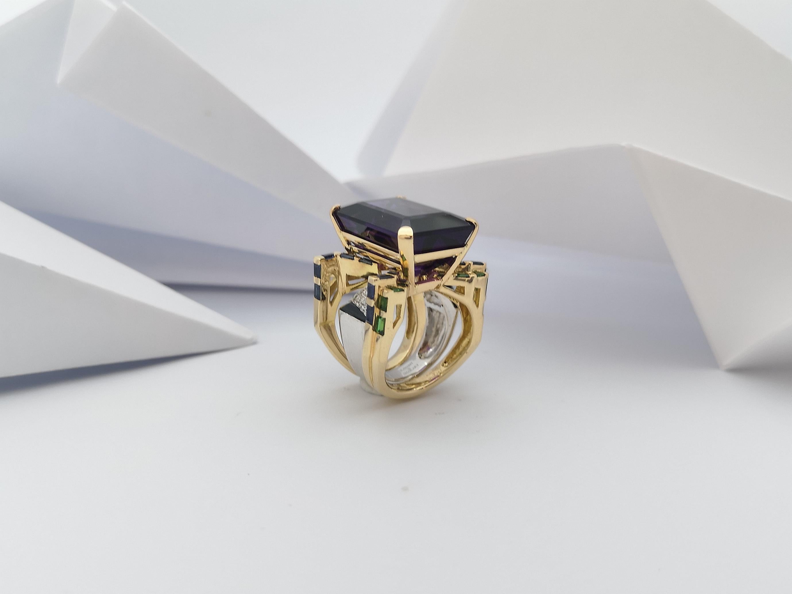 Ring mit Amethyst, Tsavorit, blauem Saphir und Diamant in 18 Karat Goldfassung im Angebot 14