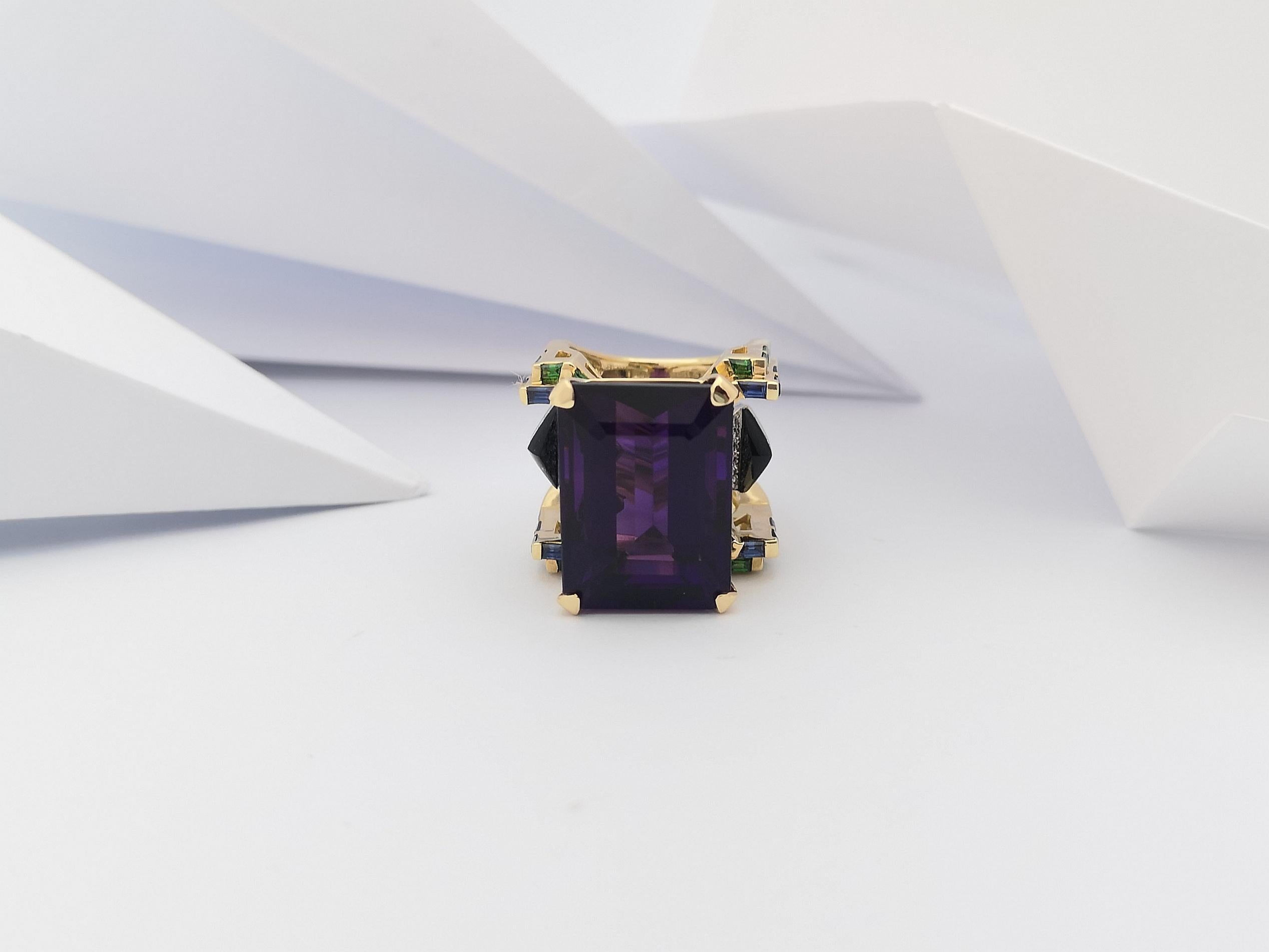 Ring mit Amethyst, Tsavorit, blauem Saphir und Diamant in 18 Karat Goldfassung im Angebot 3