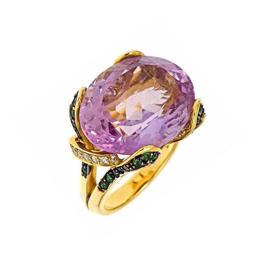 18k. Yellow and White Gold. Diamonds, Amethysts, Tsavorites (20.45ct.). This piece was made in Manhattan entirely by hand, and was cast, one at a time, using the lost wax process. It comes in a unique custom made box designed by Prince John Landrum