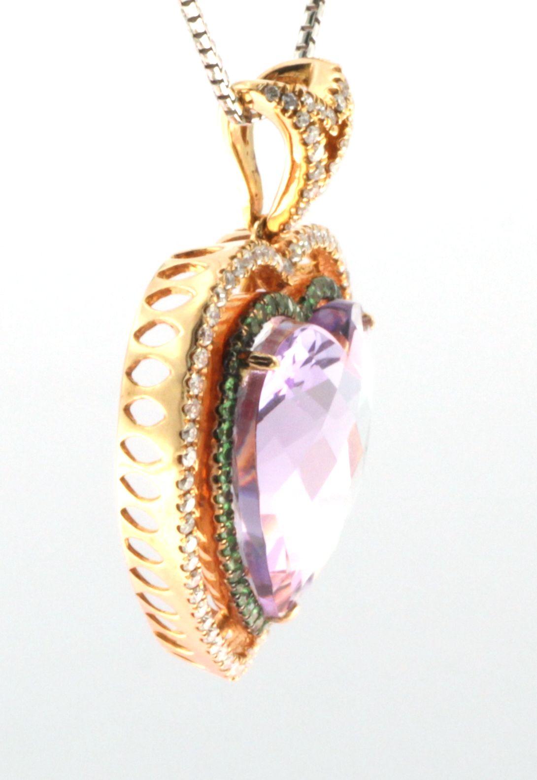 Contemporary Amethyst Tsavorite Diamond Heart Pendant in 18 Karat Rose Gold For Sale