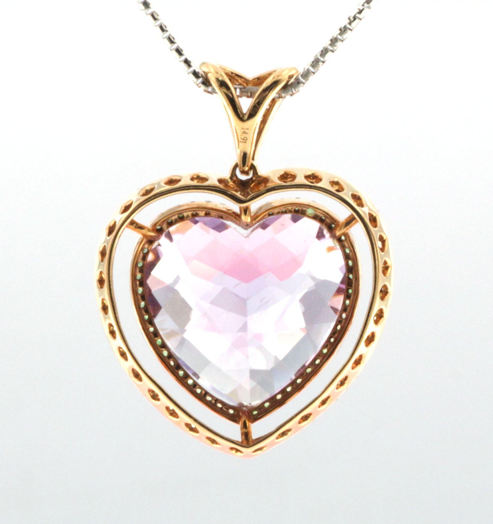 Heart Cut Amethyst Tsavorite Diamond Heart Pendant in 18 Karat Rose Gold For Sale