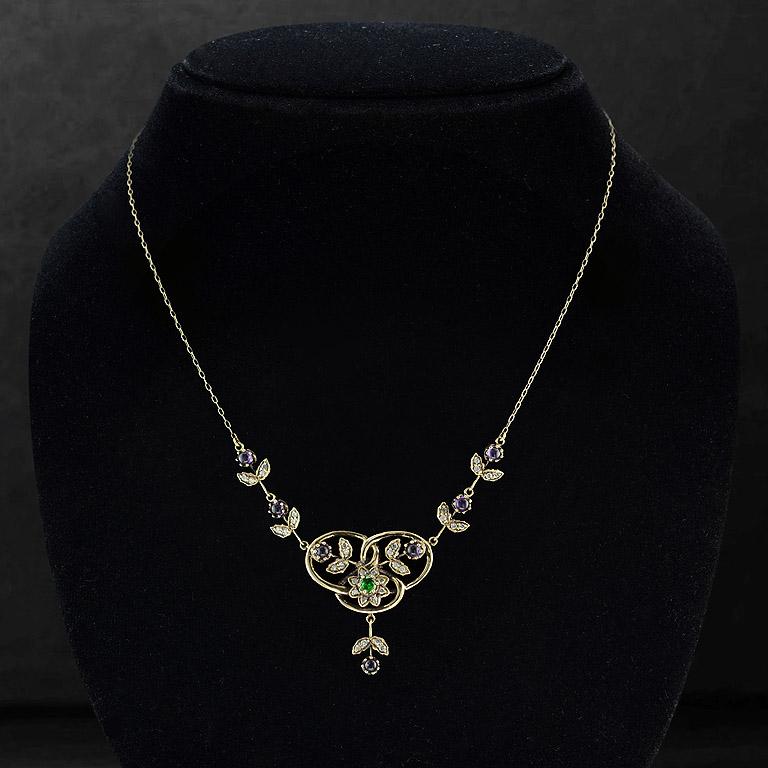 Amethyst Tsavorite Diamond Pendant Necklace 5