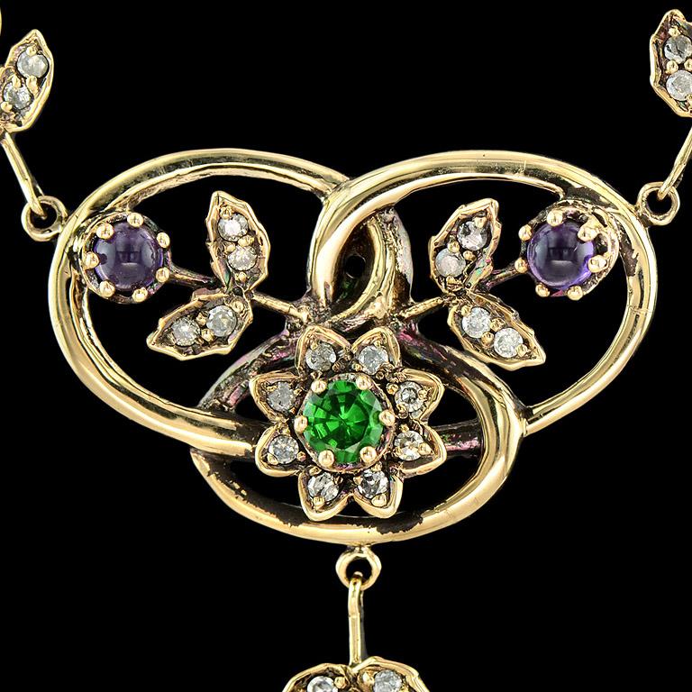 Women's Amethyst Tsavorite Diamond Pendant Necklace