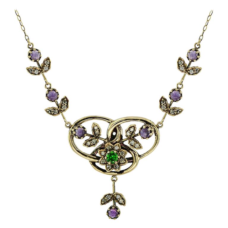 Amethyst Tsavorite Diamond Pendant Necklace at 1stDibs