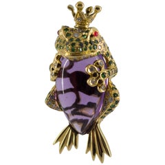 Amethyst Tsavorite Diamond Yellow Gold "Frog Prince" Pendant