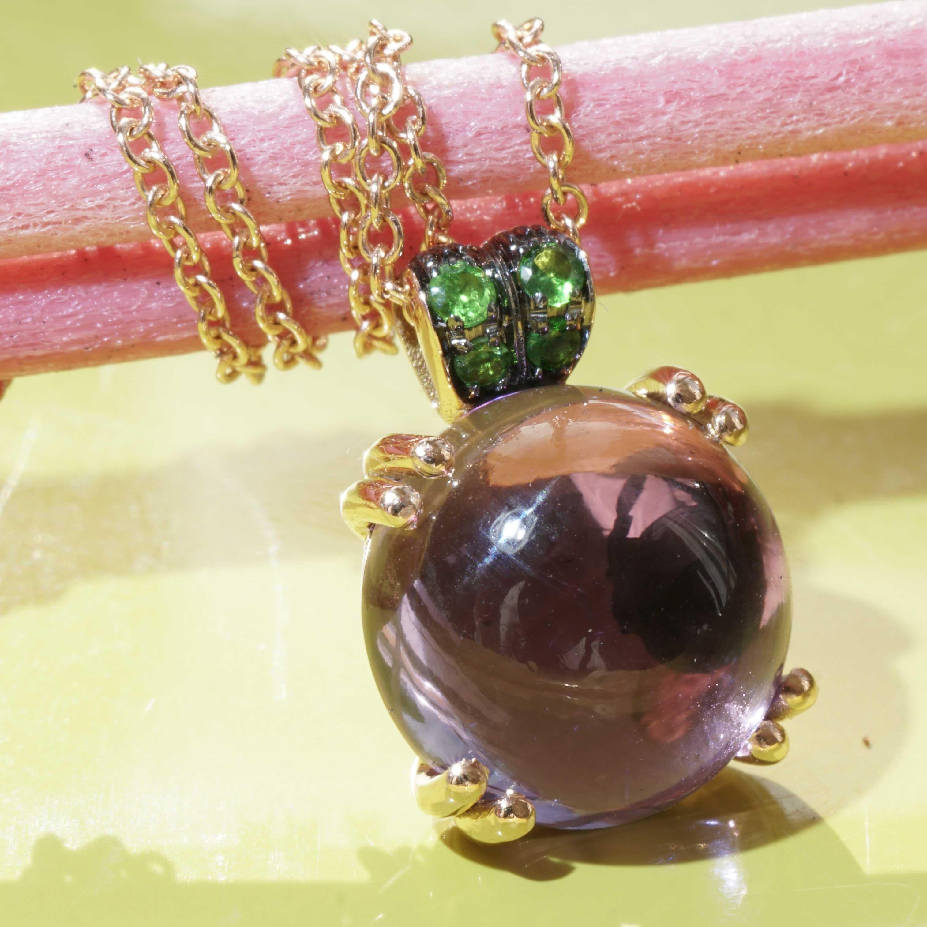 Women's or Men's Amethyst Tsavorite Necklace with Chain sweet Bubbles made in Italy so unique For Sale