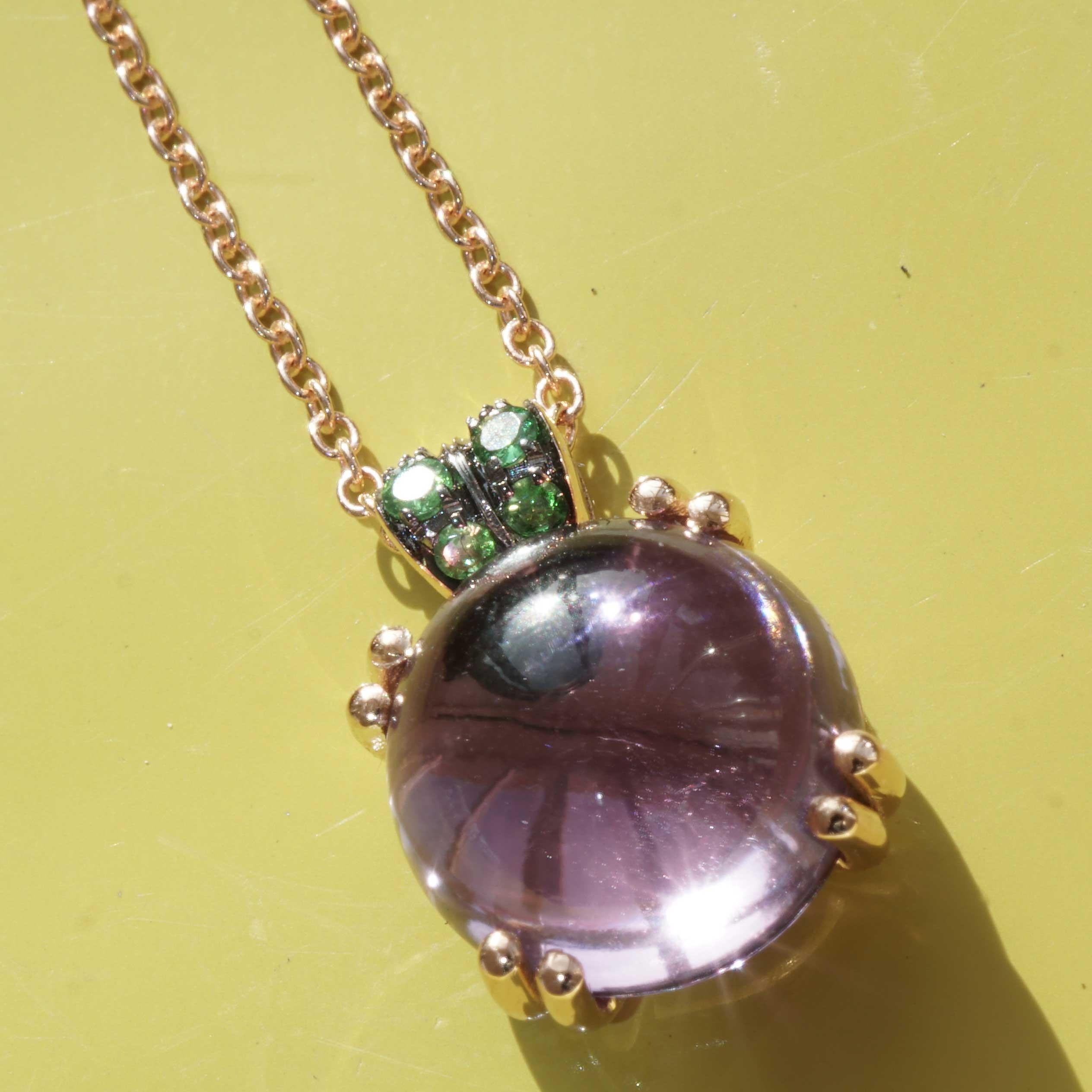 Amethyst Tsavorite Necklace with Chain sweet Bubbles made in Italy so unique For Sale 2