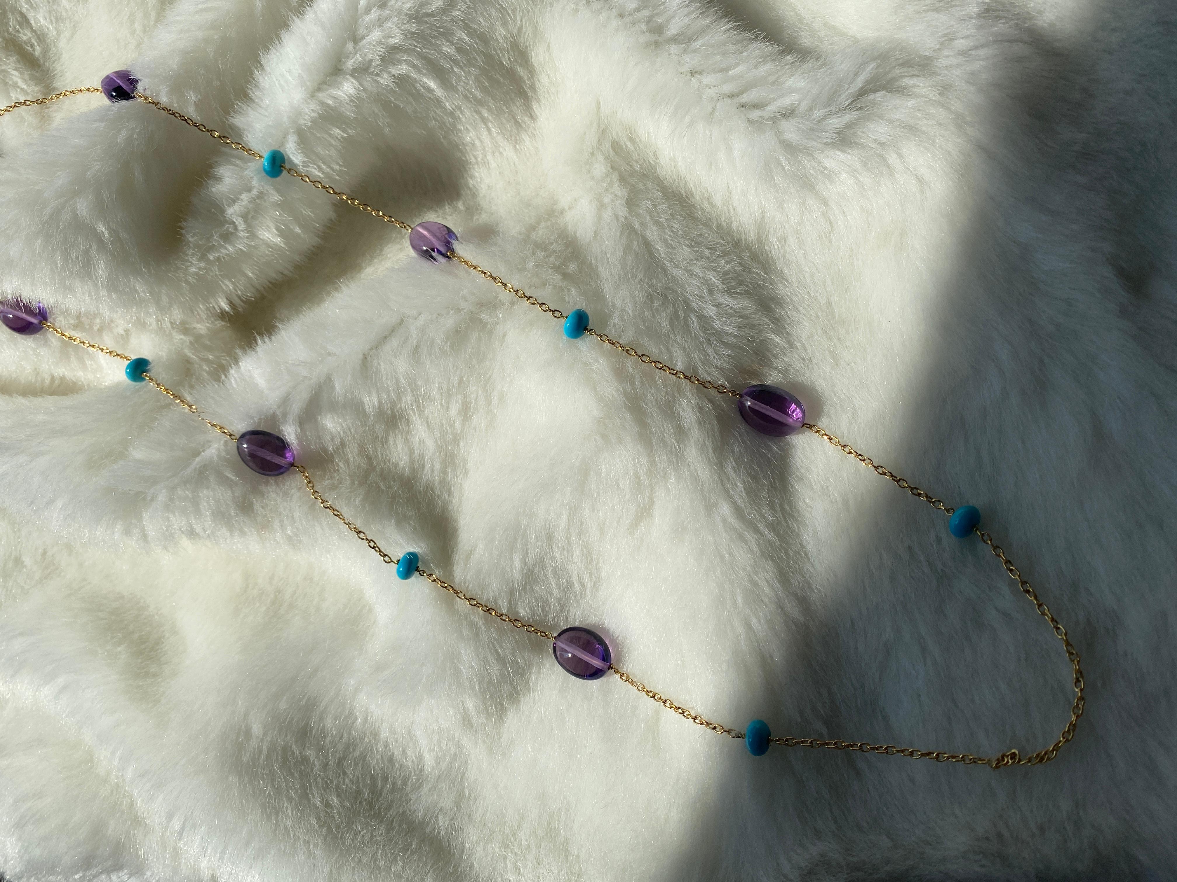 Amethyst Tumble mit Türkis Dornröschen Rondell Kette Halskette im Zustand „Neu“ im Angebot in New York, NY