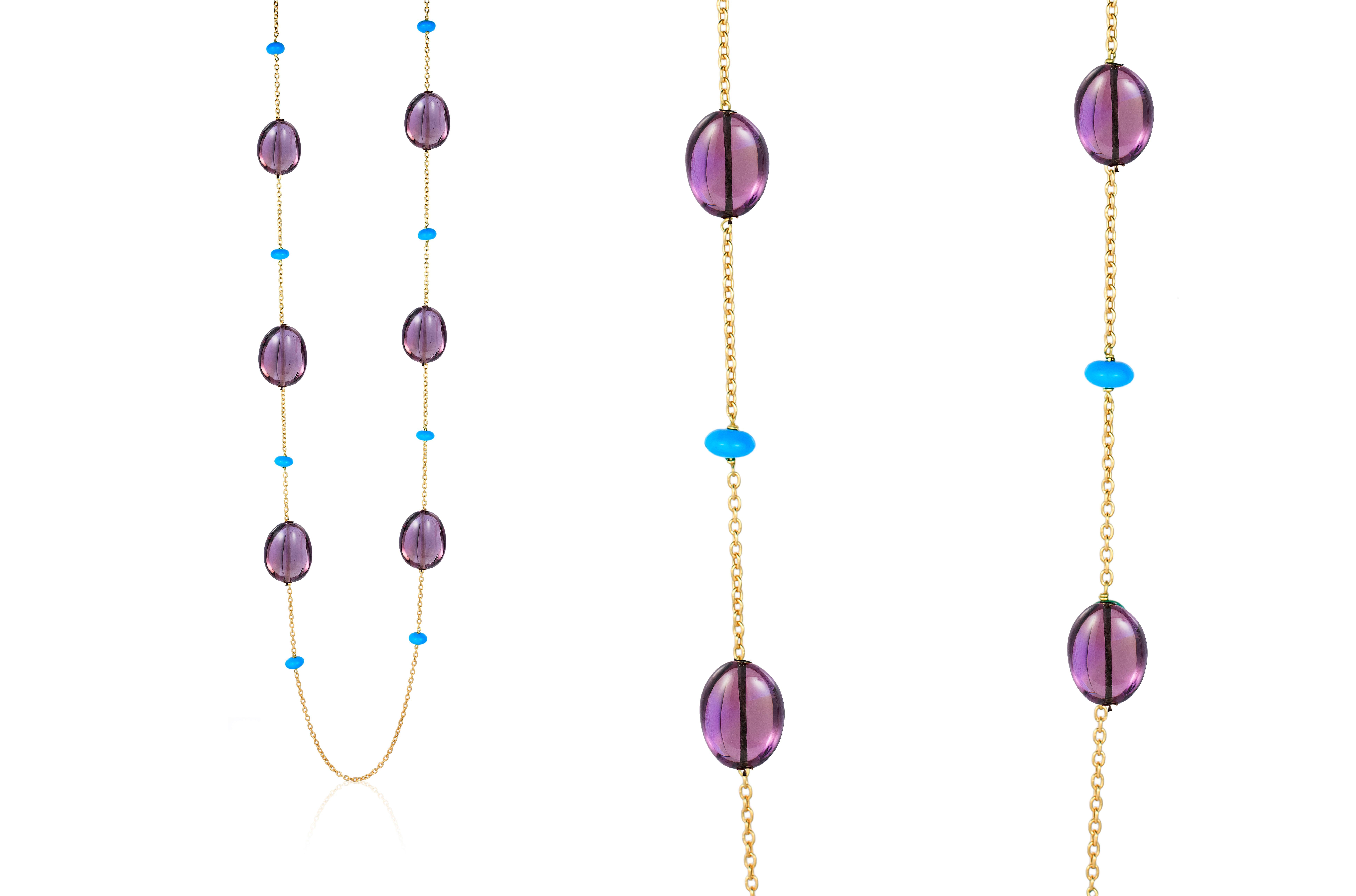 Amethyst Tumble mit Türkis Dornröschen Rondell Kette Halskette Damen im Angebot