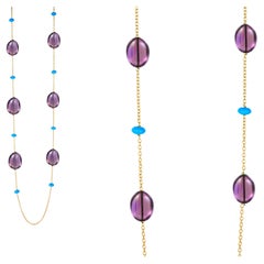 Amethyst Tumble with Turqoise Sleeping Beauty Rondel Chain Necklace