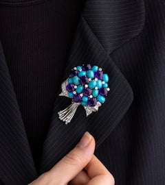 Amethyst, Turquoise, and Diamond Bouquet Brooch by Verdura