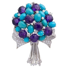 Amethyst, Turquoise, and Diamond Bouquet Brooch by Verdura