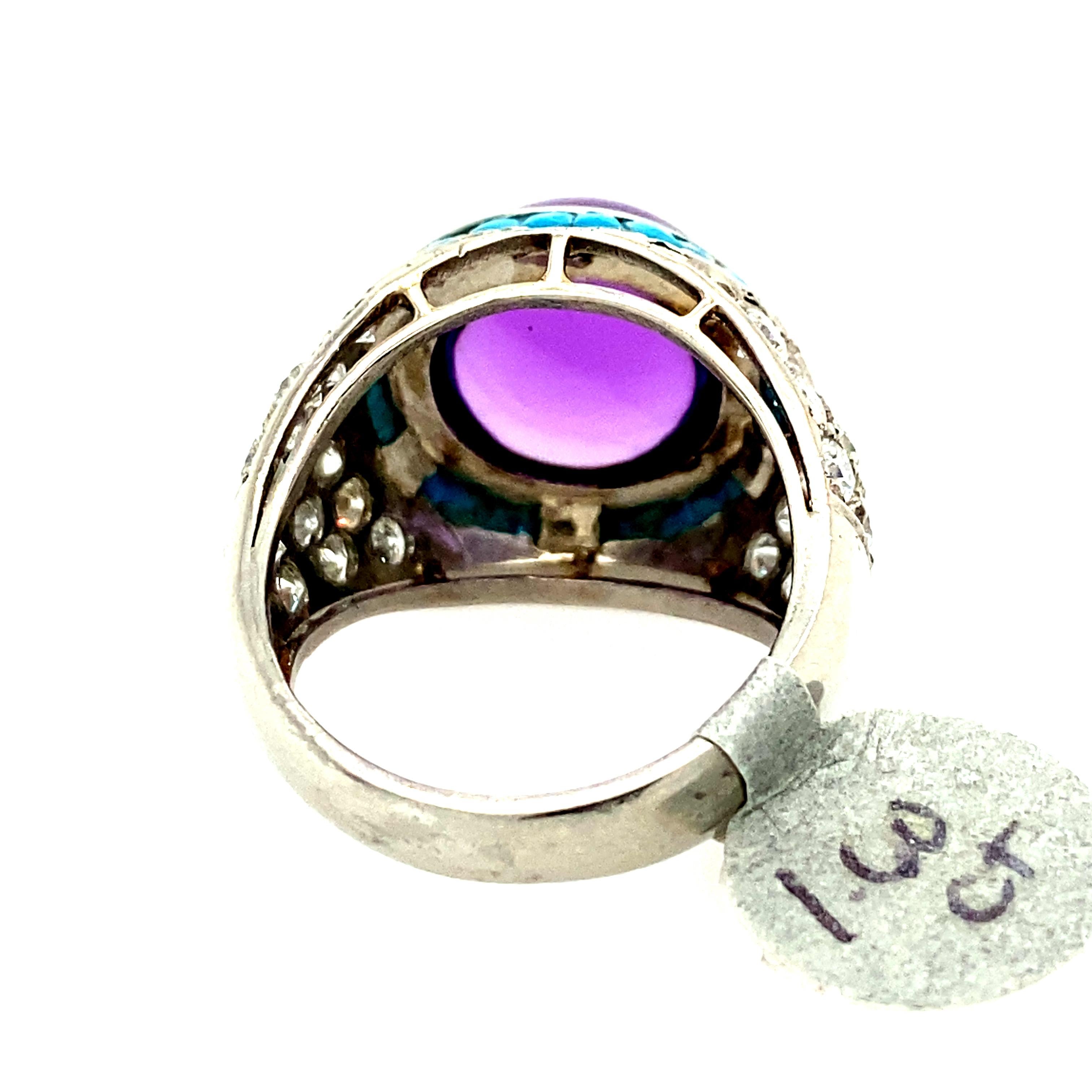Contemporary Amethyst, Turquoise and Diamond Cocktail Ring
