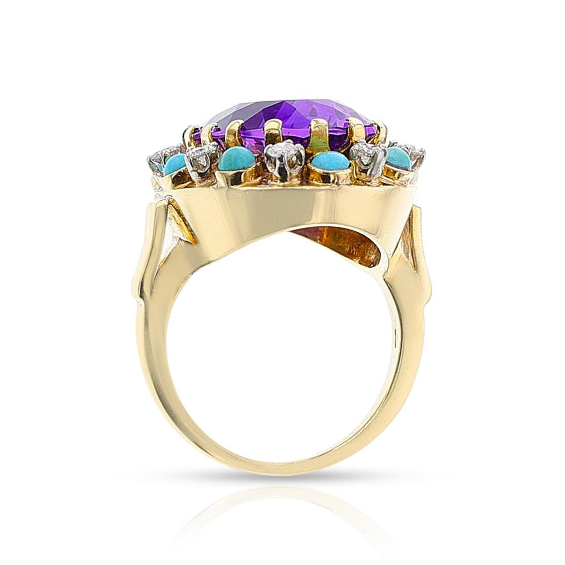 Set di anelli e orecchini con ametista, turchese e diamanti, oro 14k in vendita 8