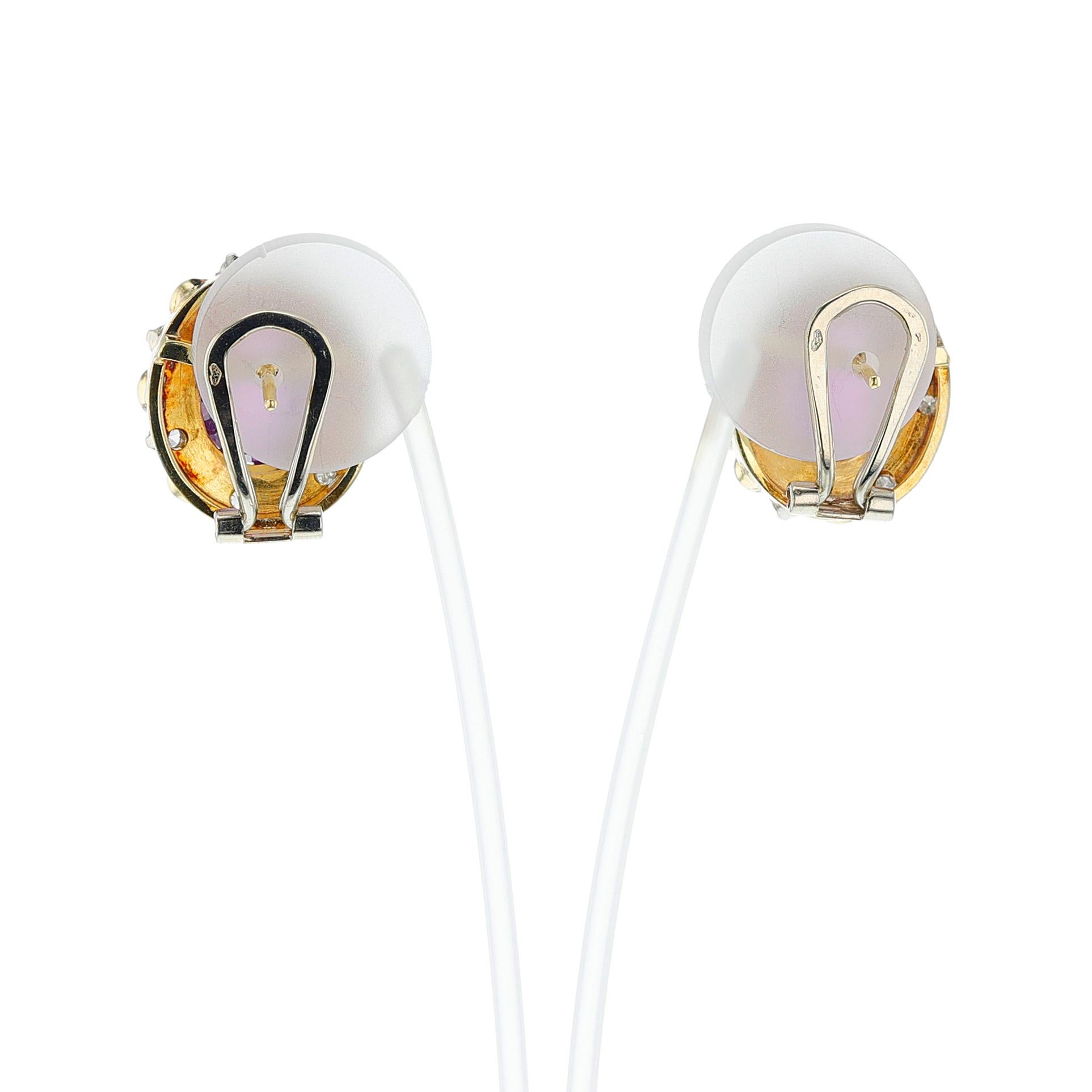 Taglio rotondo Set di anelli e orecchini con ametista, turchese e diamanti, oro 14k in vendita