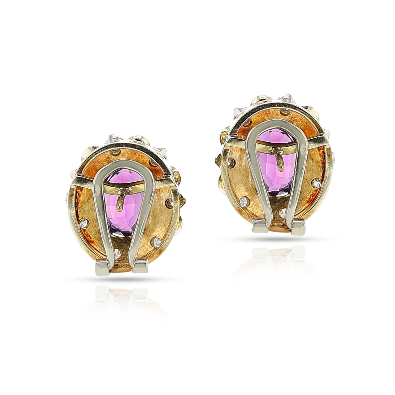 da uomo o donna Set di anelli e orecchini con ametista, turchese e diamanti, oro 14k in vendita