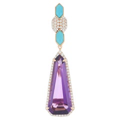 Amethyst, Türkis und diamantbesetzter Anhänger aus 14K Rose Gold
