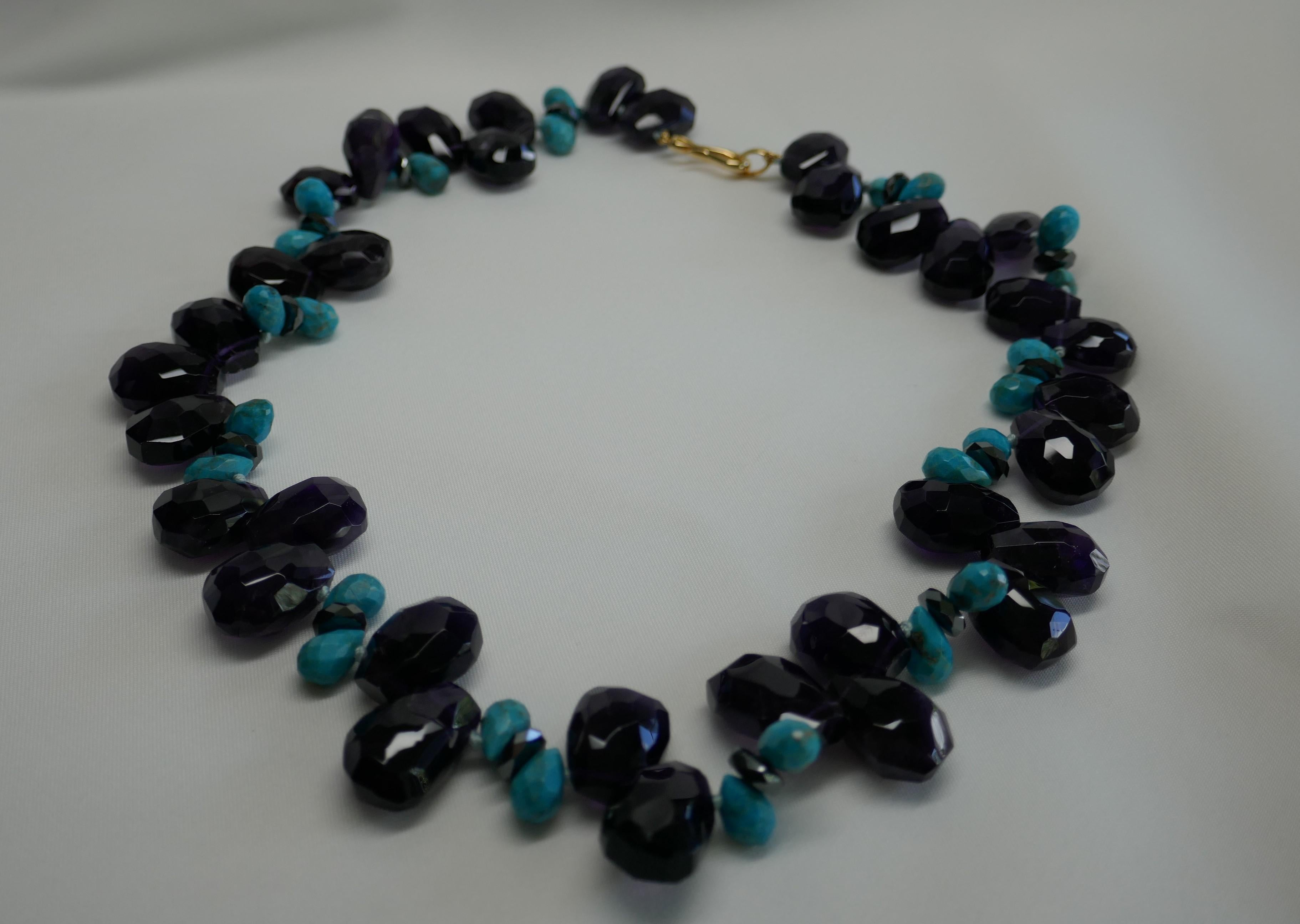 Contemporary Amethyst Turquoise Hematite Vermeil 925 Silver Gemstome Necklace For Sale