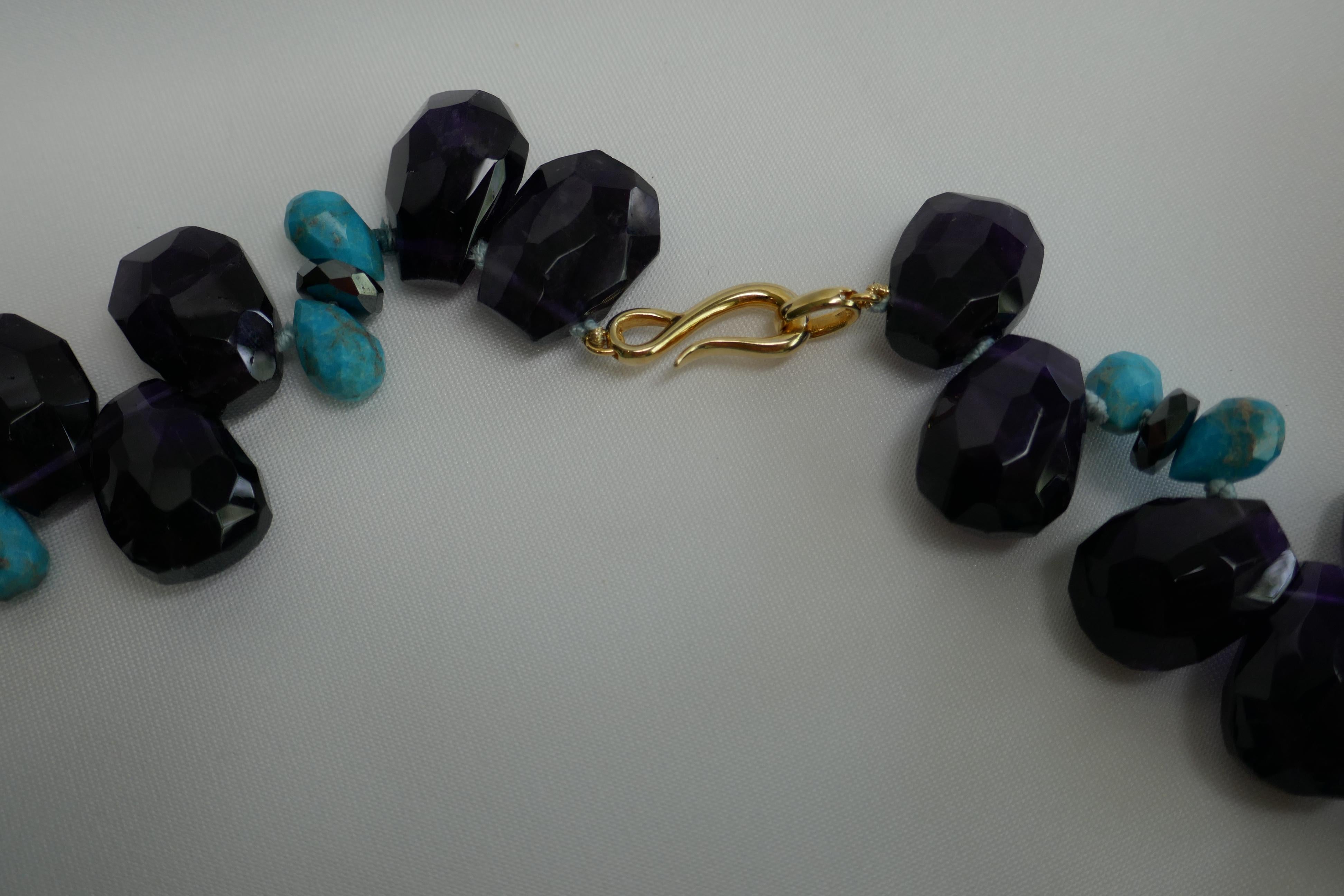 Amethyst Turquoise Hematite Vermeil 925 Silver Gemstome Necklace In New Condition For Sale In Coral Gables, FL