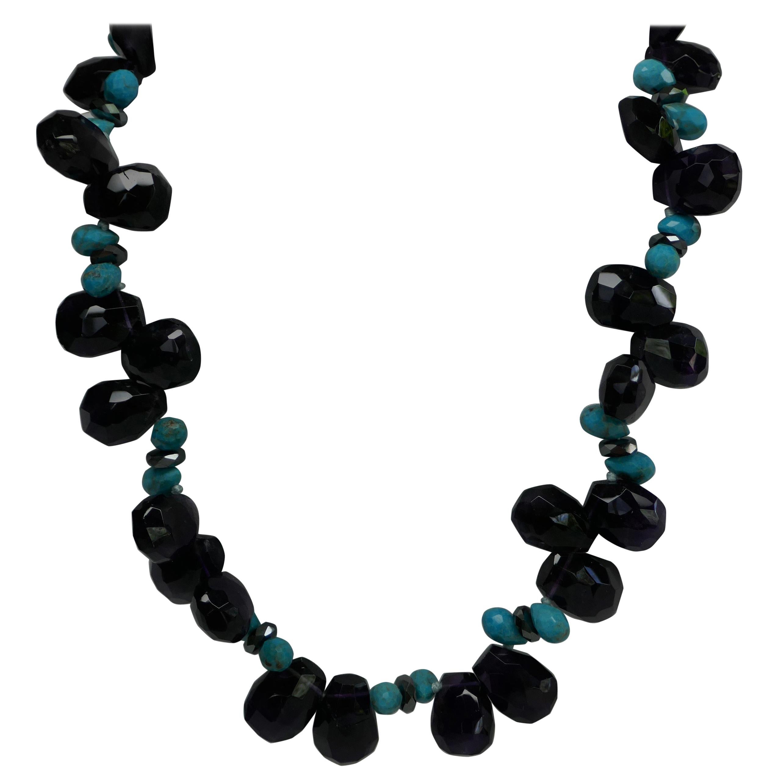 Amethyst Turquoise Hematite Vermeil 925 Silver Gemstome Necklace For Sale