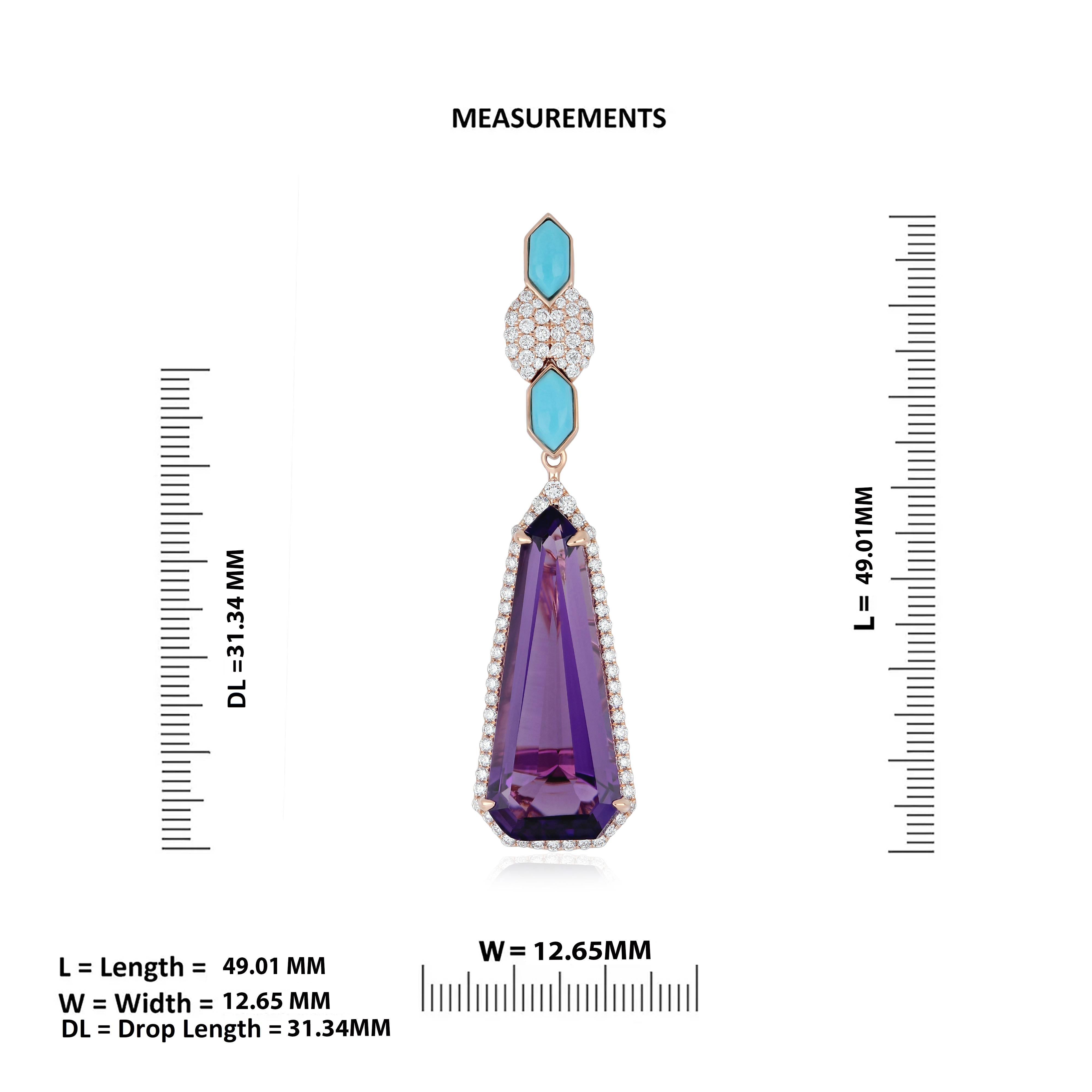 Taglio misto Set di orecchini e ciondoli in ametista, turchese, MOP e diamanti in oro rosa 14k in vendita