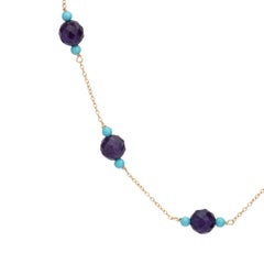 Amethyst Turquoise Necklace Choker Estate 14k Yellow Gold 16" Mixed Gemstones