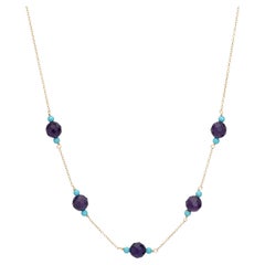 Amethyst Turquoise Necklace Choker Estate 14k Yellow Gold 16" Mixed Gemstones