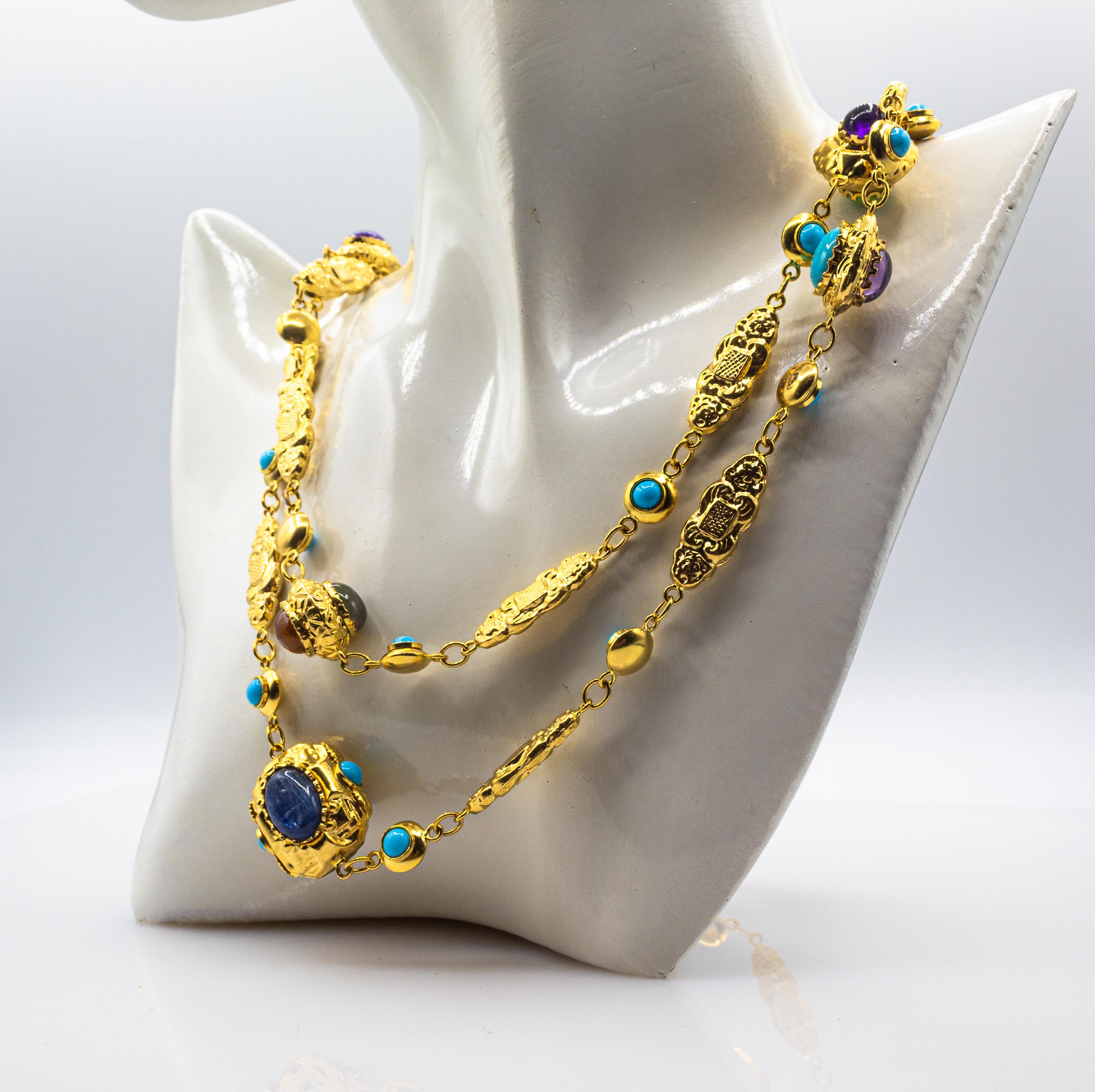 Collar Gota Oro Amarillo Amatista Turquesa Turmalina Calcedonia Crisoprasa en venta 4