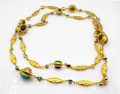 Amethyst Turquoise Tourmaline Chalcedony Chrysoprase Yellow Gold Drop Necklace