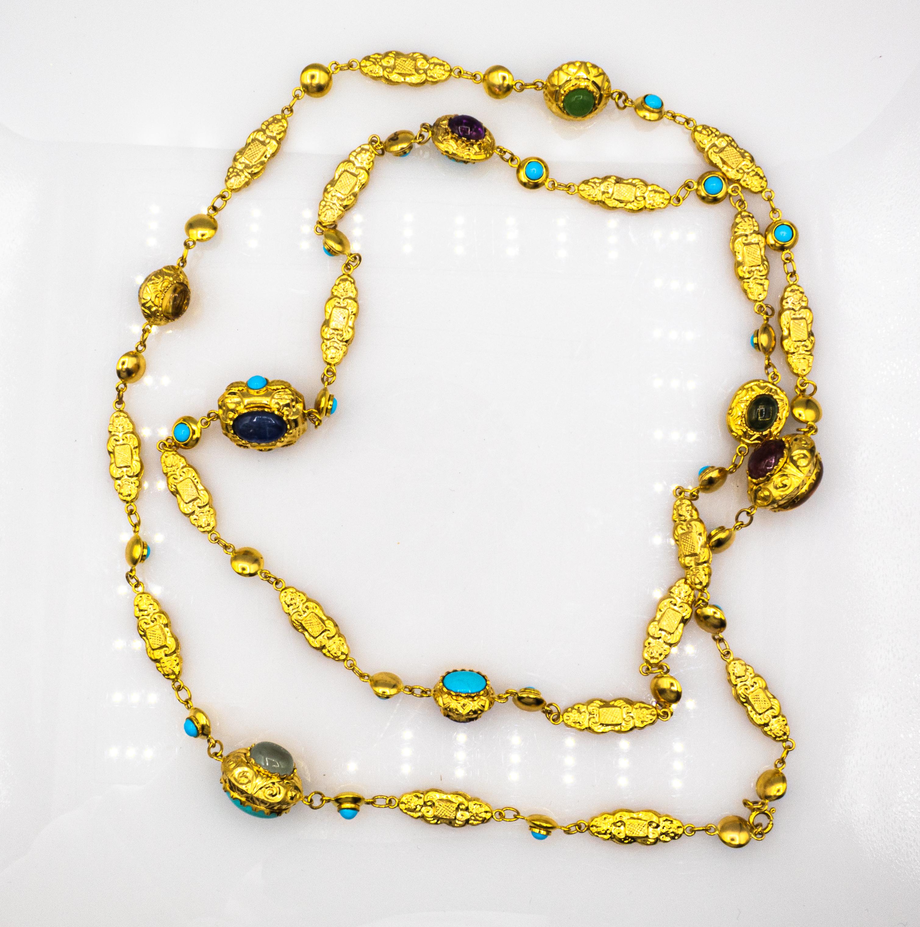 Collar Gota Oro Amarillo Amatista Turquesa Turmalina Calcedonia Crisoprasa en venta 1