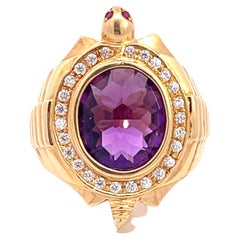 Retro Amethyst Turtle Rolex Ring in 18k Yellow Gold