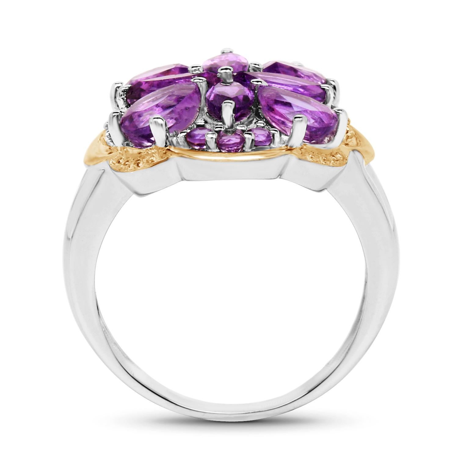 Amethyst Two Tone Cocktail Ring 14k Gold Plated Silver In Excellent Condition For Sale In Laguna Niguel, CA