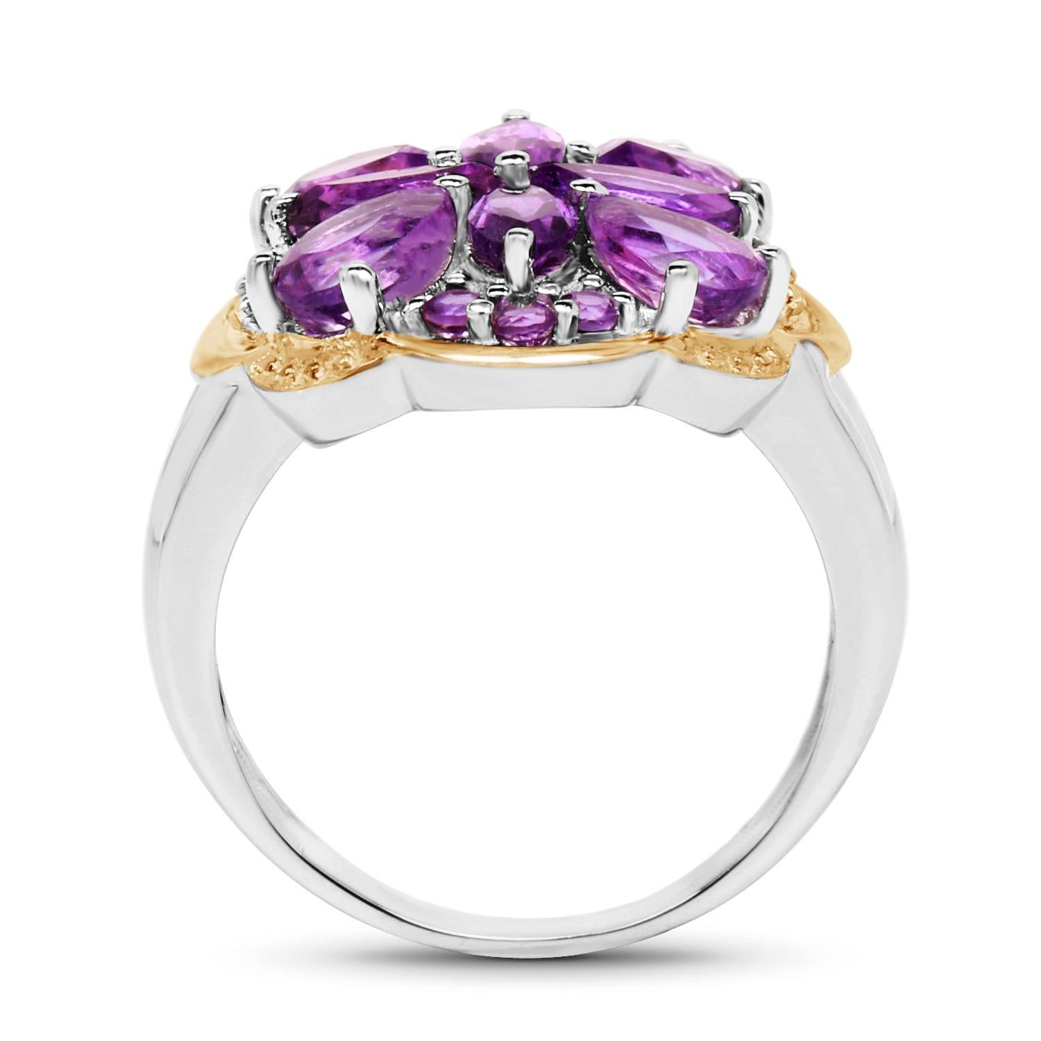 Anello cocktail bicolore con ametista, argento placcato oro 14k In condizioni ottime in vendita a Punta Gorda, FL