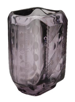 Amethyst Vase with Art Deco Engraved Geometric Design