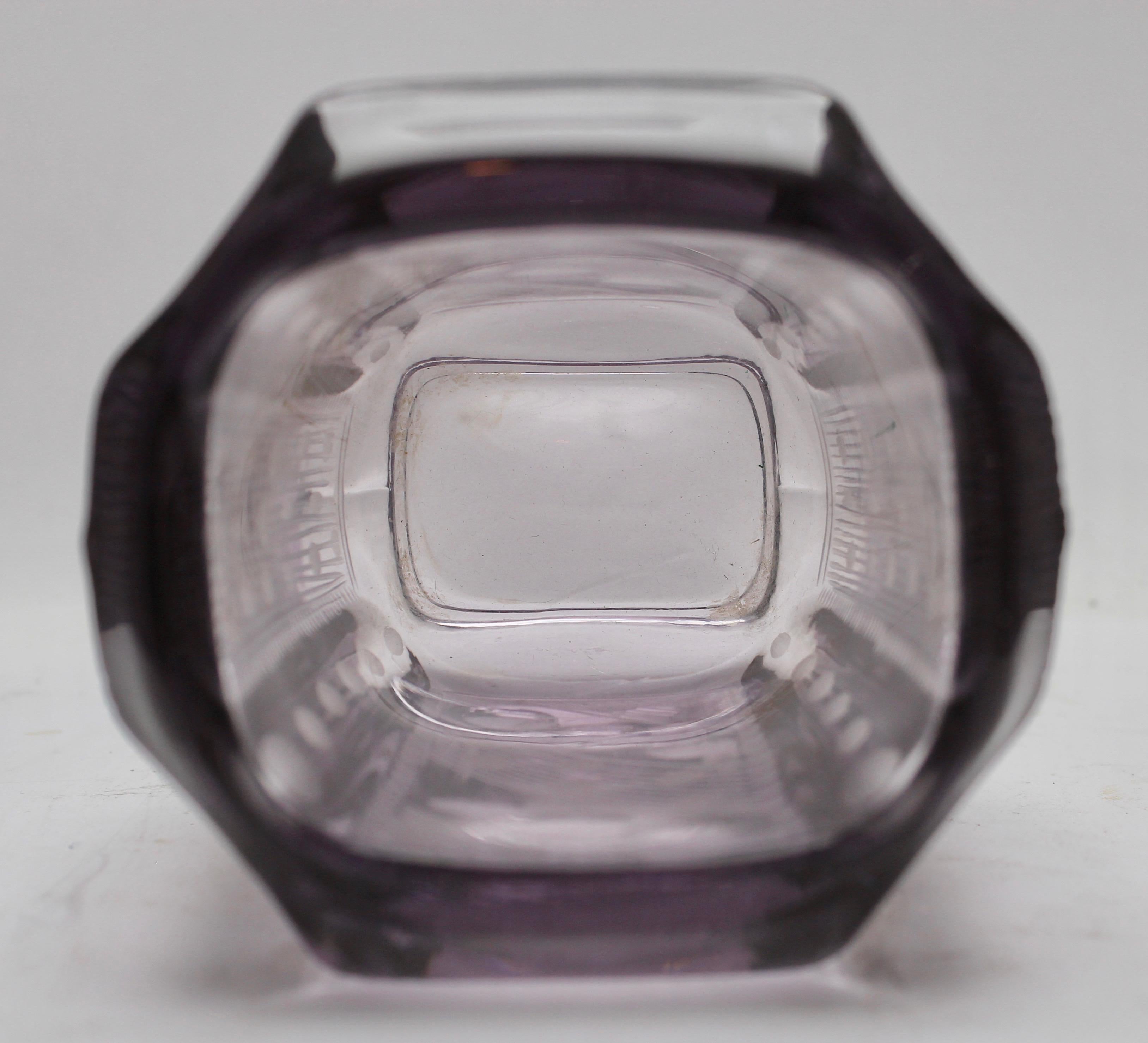 Mid-20th Century Amethyst Vase with Art Deco Engraved Geometric Design For Sale
