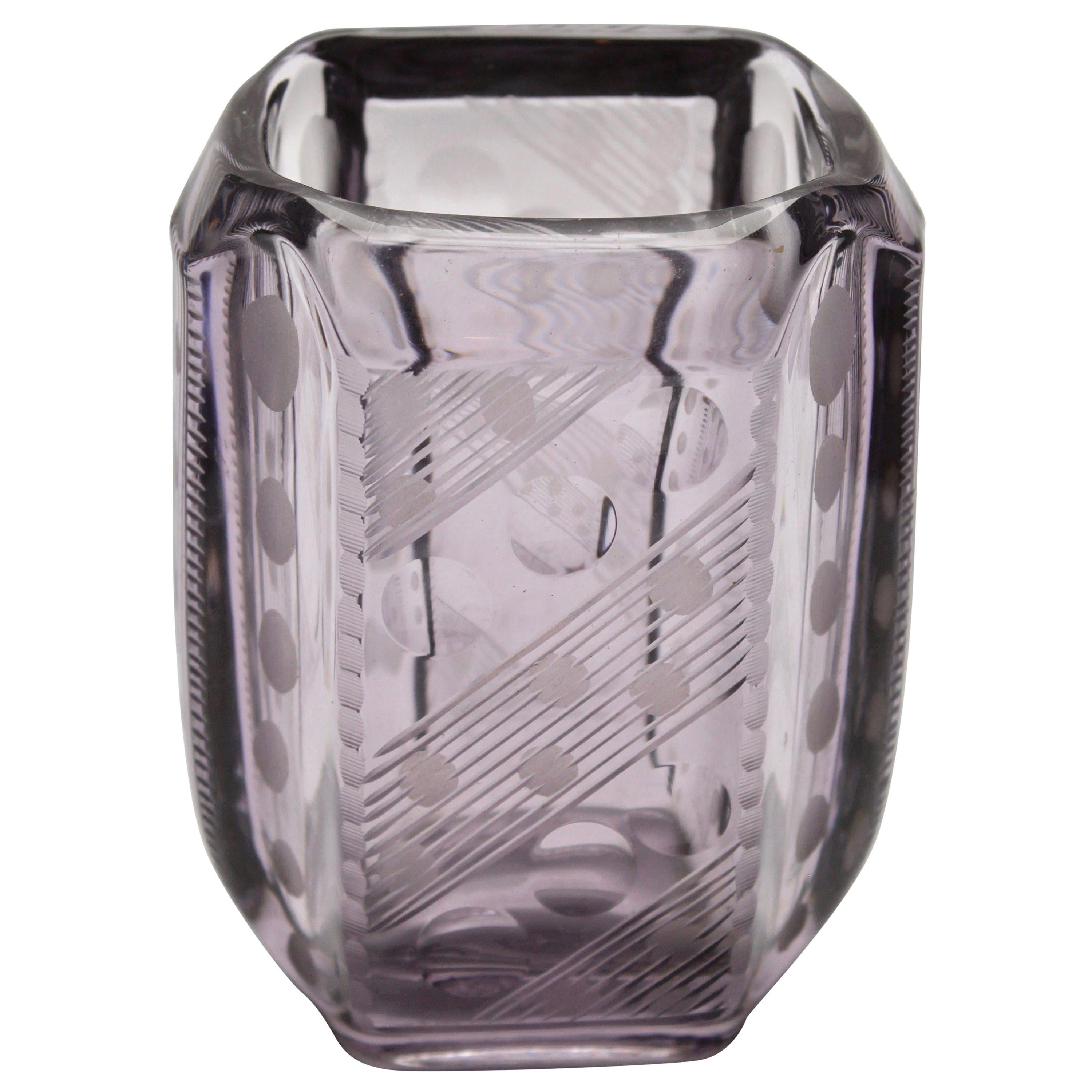 Amethyst Vase with Art Deco Engraved Geometric Design For Sale